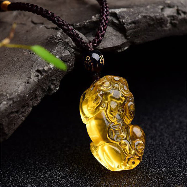 Collier pendentif de richesse en Buddha Stones FengShui Citrine PiXiu