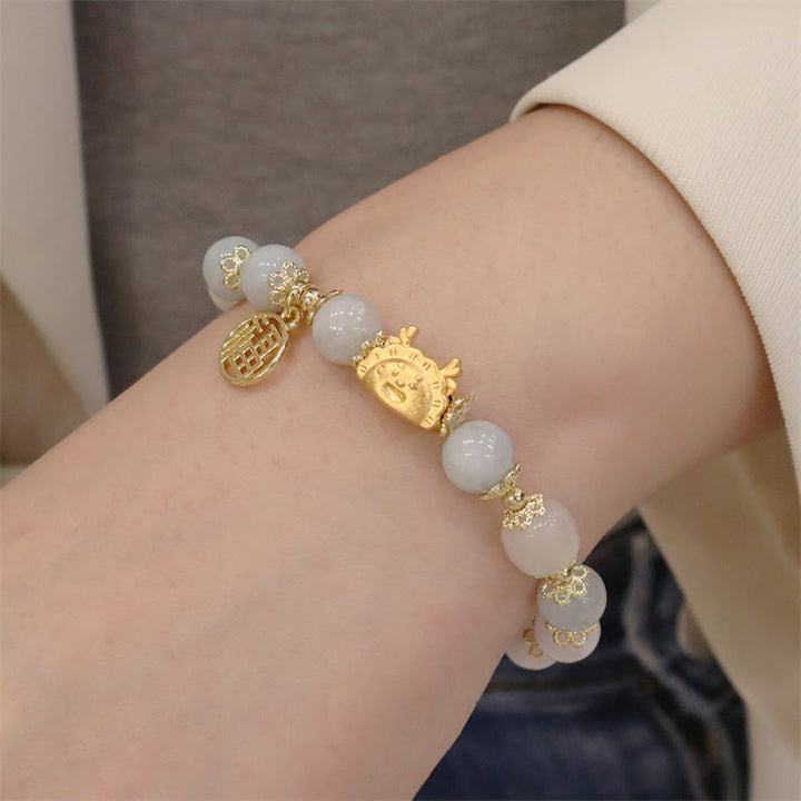 Buddha Stones Année du Dragon Agate Rouge Quartz Fraise Obsidienne Noire Jade Grenat Perle Cinabre Dumpling Dragon Luck Fu Bracelet Caractère