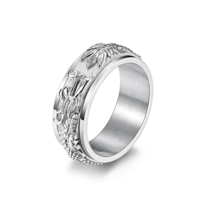 Buddha Stones Anneau rotatif de stimulation en acier titane Dragon - Argent - US11 - image 13