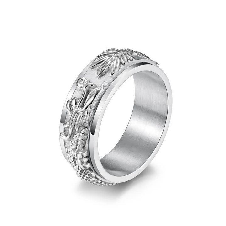Buddha Stones Anneau rotatif de stimulation en acier titane Dragon - Argent - US11 - image 13
