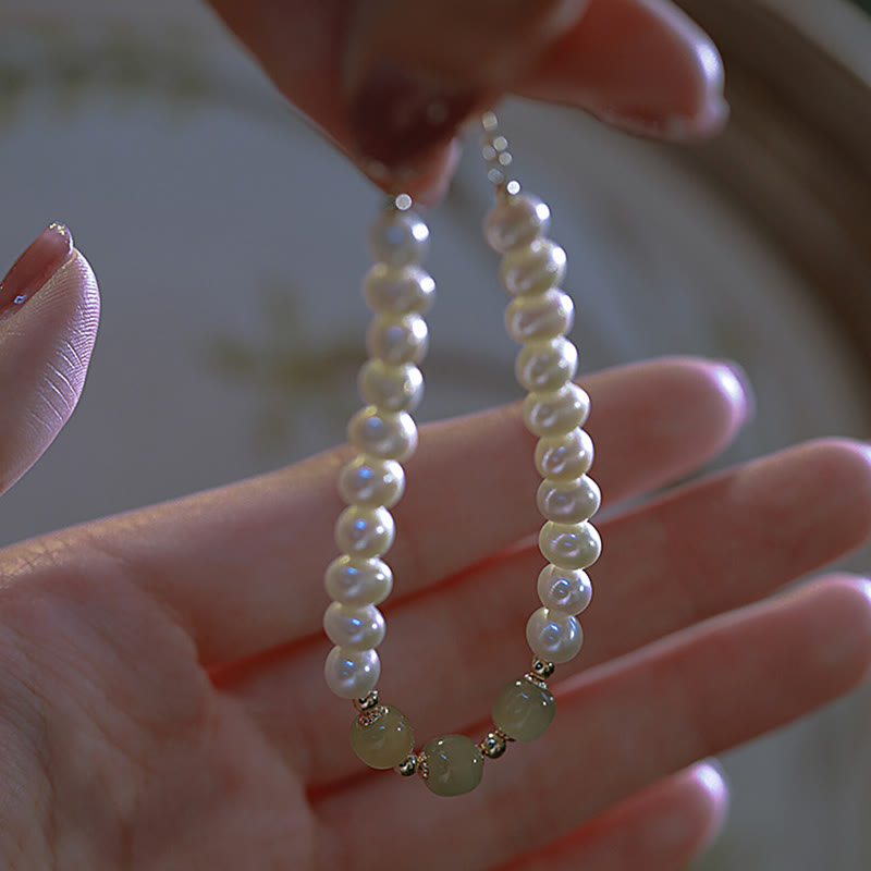 Bracelet chaîne en perles de sincérité en jade blanc cyan Hetian plaqué or 14 carats