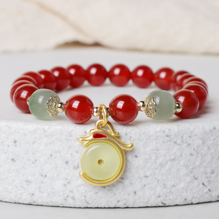 Bracelet de réussite avec boucle de paix en jade et agate rouge de l'année du dragon et des Buddha Stones