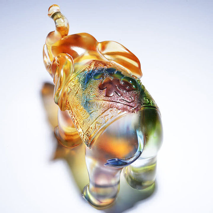 Pièce d'art en cristal d'éléphant de Liuli faite à la main Sagesse Richesse Décoration de la maison
