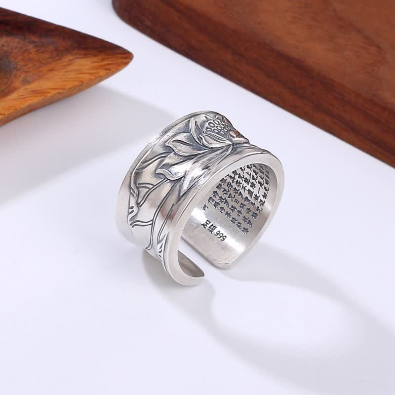 Bague de protection Sutra du cœur en argent sterling 999 Buddha Stones - image 1