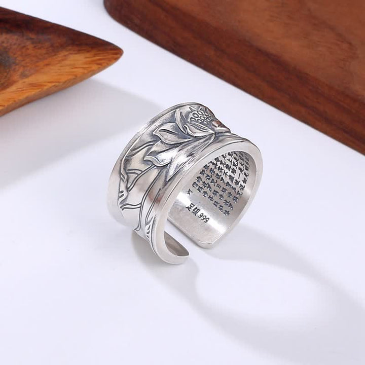 Bague de protection Sutra du cœur en argent sterling 999 Buddha Stones - image 1