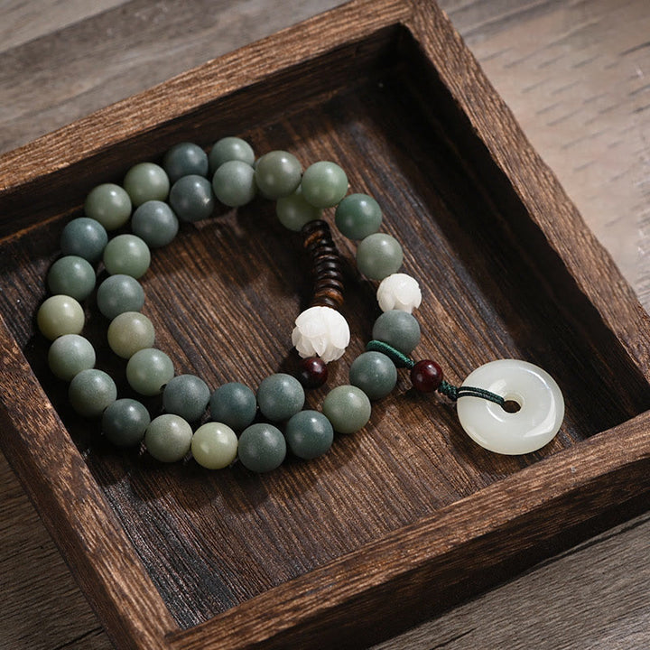 Bracelet double tour en jade et pierre de Buddha Stones avec boucle de paix et sagesse