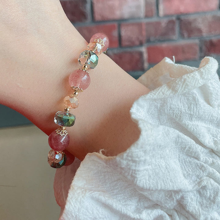 Bracelet positif en cristal coloré en quartz fraise naturel Buddha Stones