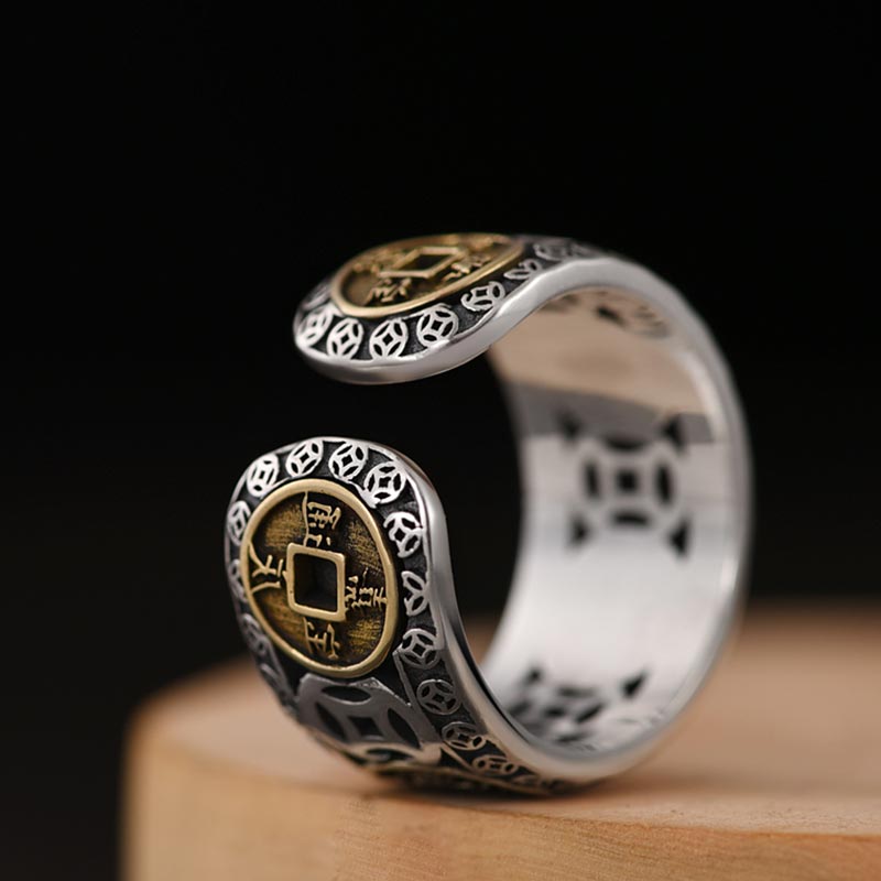 Bague ajustable en équilibre avec pièces des cinq empereurs Buddha Stones - image 4