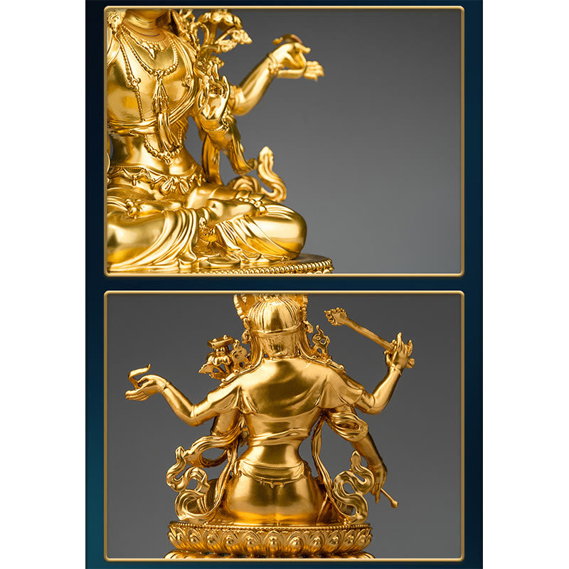 Figurine en or du Bodhisattva Manjusri à quatre bras, statue en cuivre de la compassion et de la sérénité, décoration de la maison