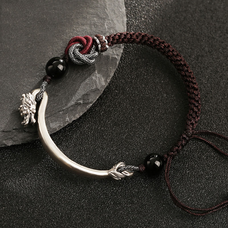 Bracelet tressé artisanal en argent sterling 925 Buddha Stones et dragon porte-bonheur