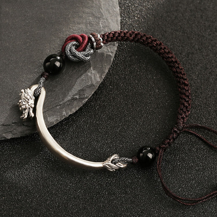 Bracelet tressé artisanal en argent sterling 925 Buddha Stones et dragon porte-bonheur