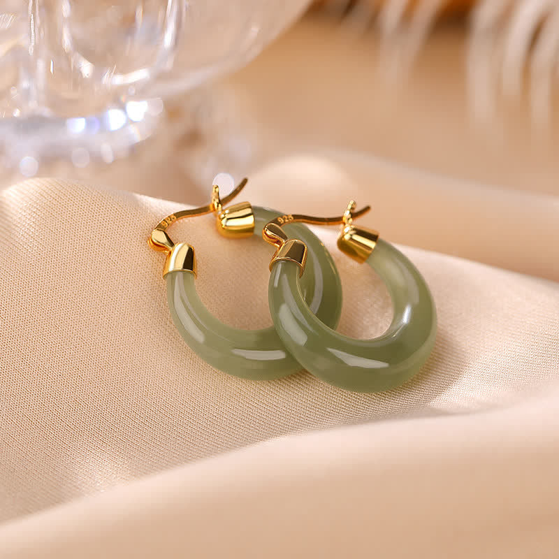 Boucles d'oreilles pendantes en jade cyan avec Buddha Stones rondes pour la prospérité et la chance