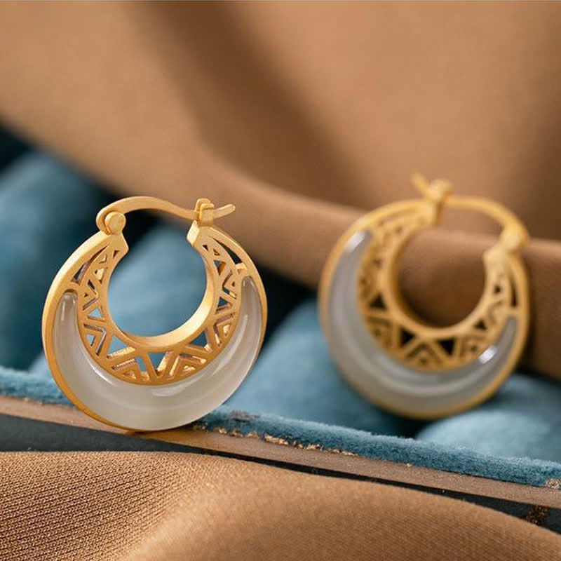 Boucles d'oreilles pendantes en jade et croissant de lune Buddha Stones