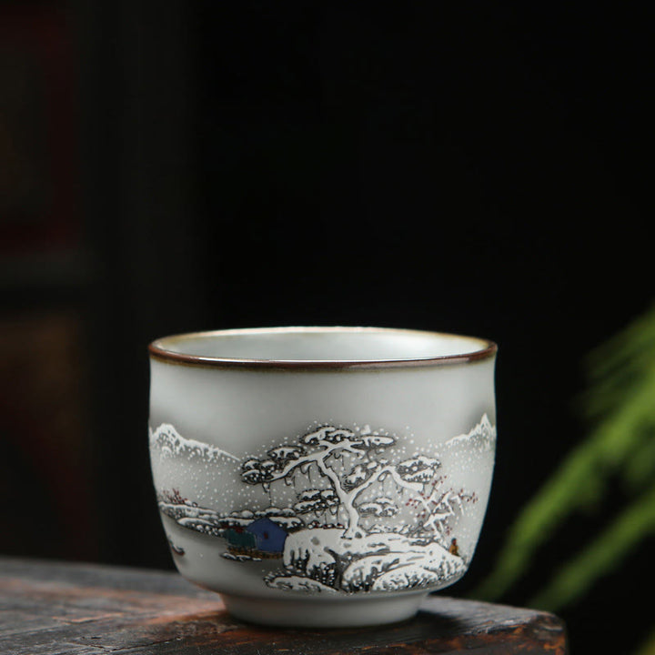 Buddha Stones Néflier Litchi Paysage de Neige Paysage Raisin Pomme Tasse à Thé en Céramique Tasse à Thé Kung Fu