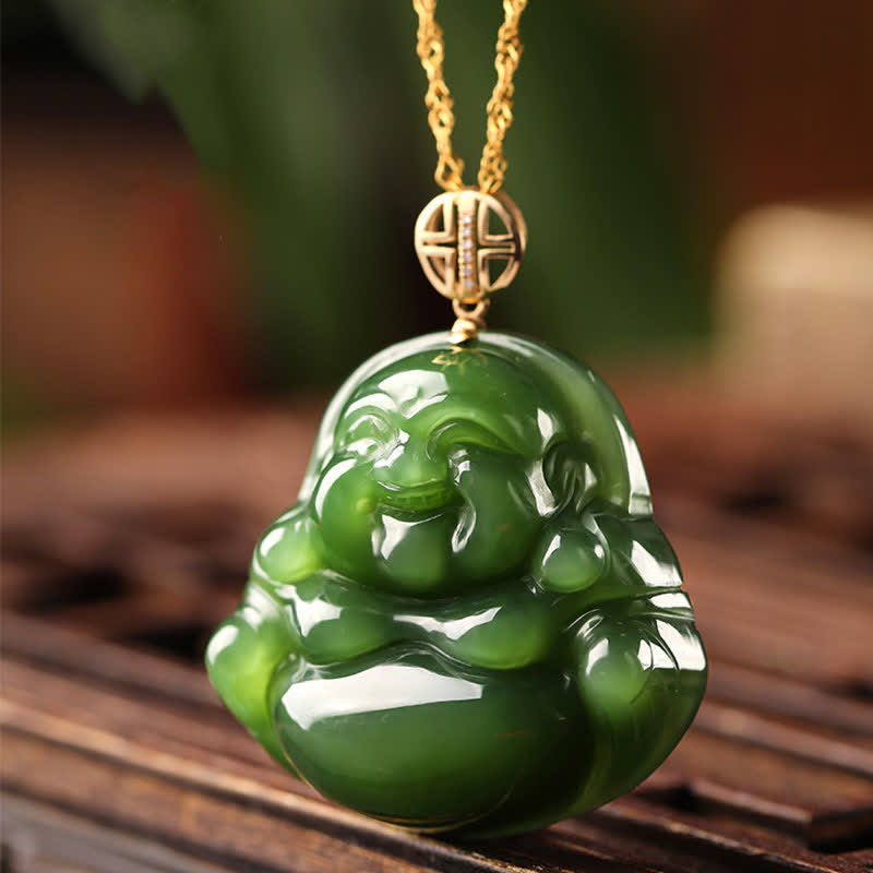 Collier avec pendentif en argent sterling 925 et jade cyan Hetian en or 18 carats avec chaîne et bouddha rieur - image 5