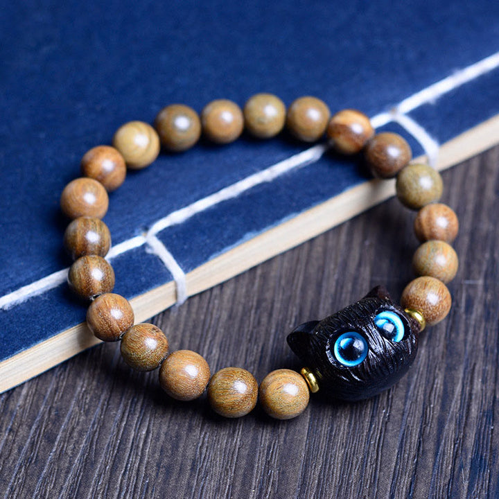 Bracelet d'équilibre en forme de chat avec Buddha Stones en bois d'ébène, bois de santal vert et bois de santal rouge - Perles de santal rouge chat 8 mm x 20 (tour de poignet 14-16 cm) - image 10
