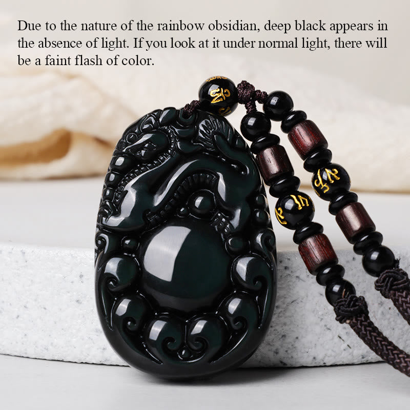 Collier PiXiu en obsidienne arc-en-ciel positive tibétaine avec Buddha Stones - image 6
