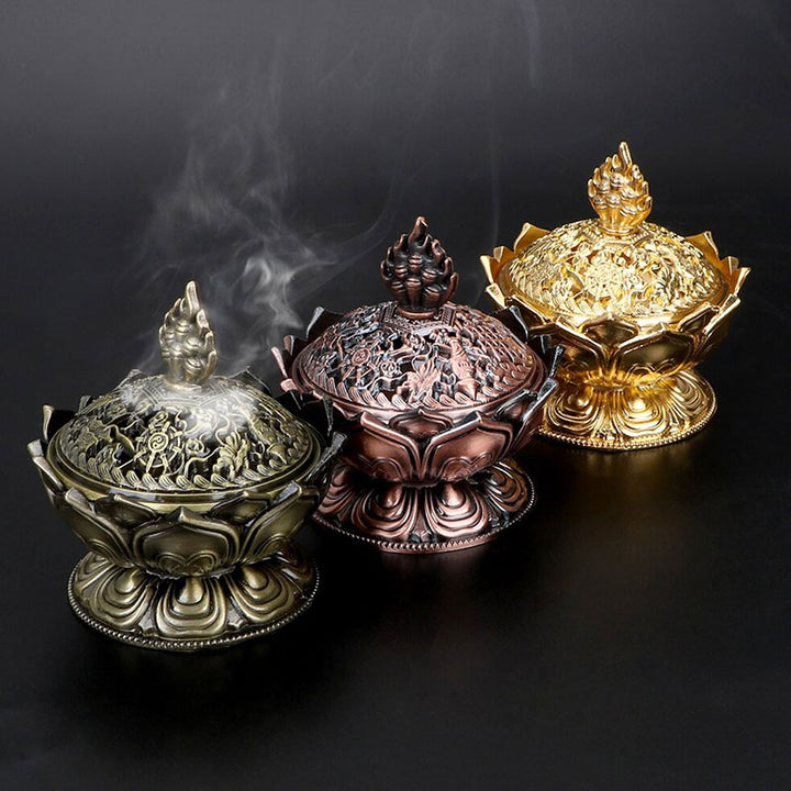 Brûleur d'encens purificateur en forme de lotus tibétain en Buddha Stones