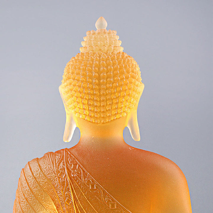 Buddha Stones Figurine de Bouddha faite à la main Pièce d'art Liuli Statue de sérénité Décoration d'offrande pour la maison