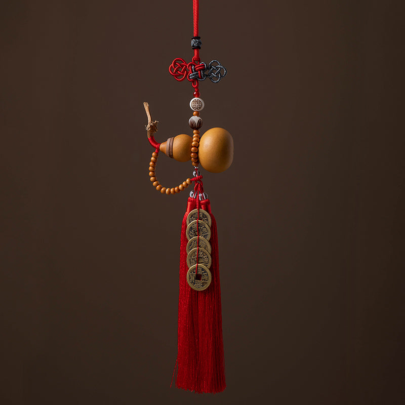 Buddha Stones Feng Shui Gourde Nœud chinois Pièces porte-bonheur Cinq empereurs Argent Richesse Glands Décoration - Cramoisi - image 18