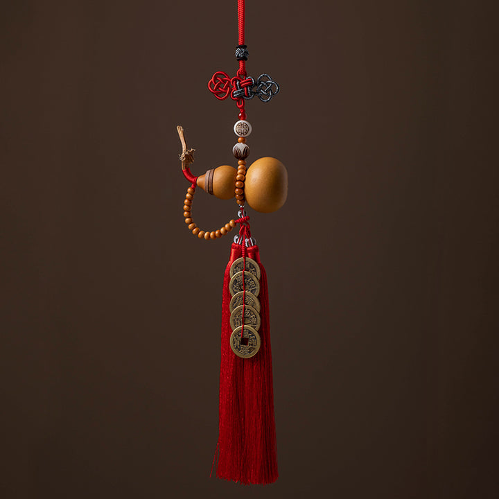 Buddha Stones Feng Shui Gourde Nœud chinois Pièces porte-bonheur Cinq empereurs Argent Richesse Glands Décoration - Cramoisi - image 18