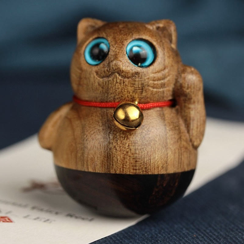 Buddha Stones Mini Chaton Porte-Bonheur Phoebe Zhennan Décoration de Bénédiction en Bois - image 10