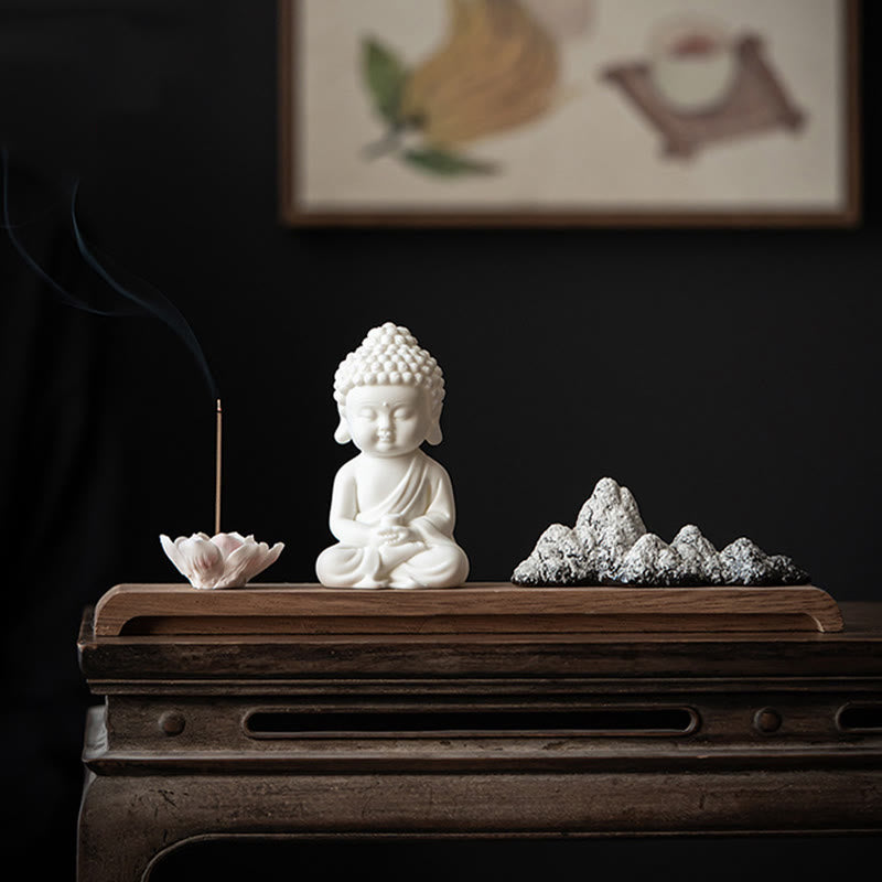 Buddha Stones Fleur de Lotus Tathagata Kwan Yin Avalokitesvara Ksitigarbha Méditation Bâton en céramique Brûleur d'encens Décoration