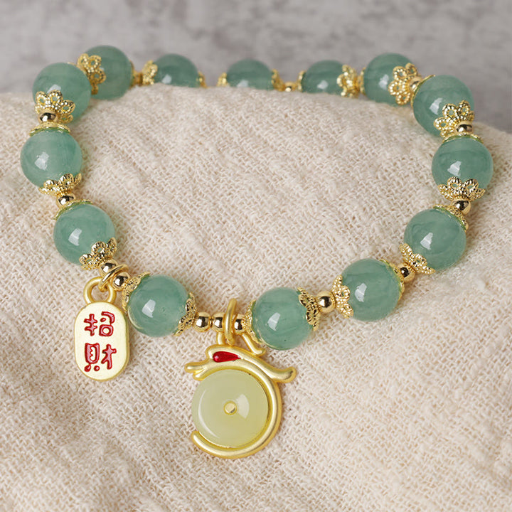 Bracelet porte-bonheur avec boucle de paix et personnage Fu en agate rouge et aventurine verte de l'année du Buddha Stones