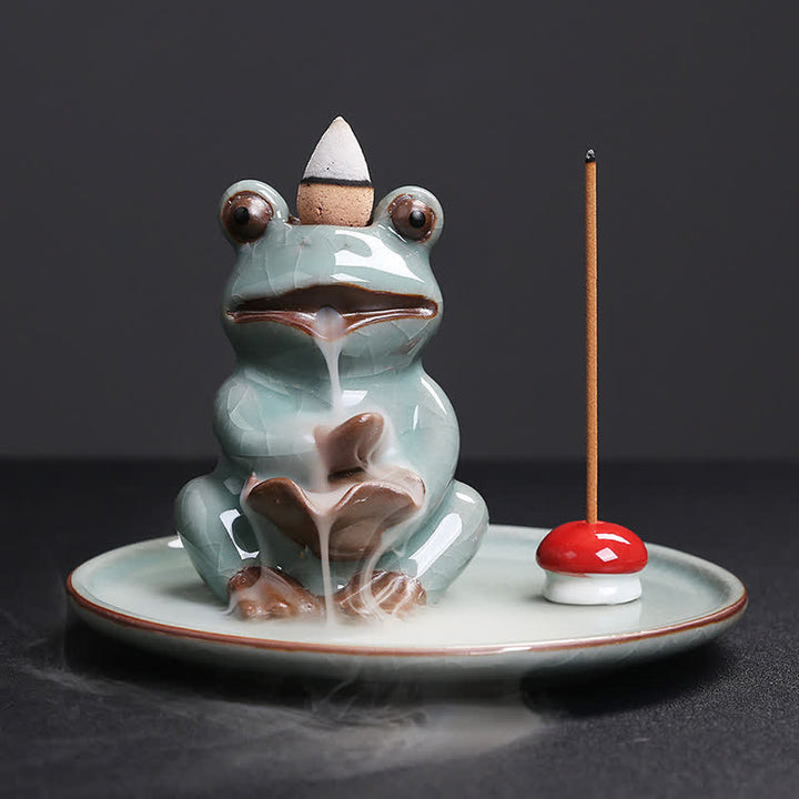Brûleur d'encens de guérison en céramique en forme de grenouille de méditation