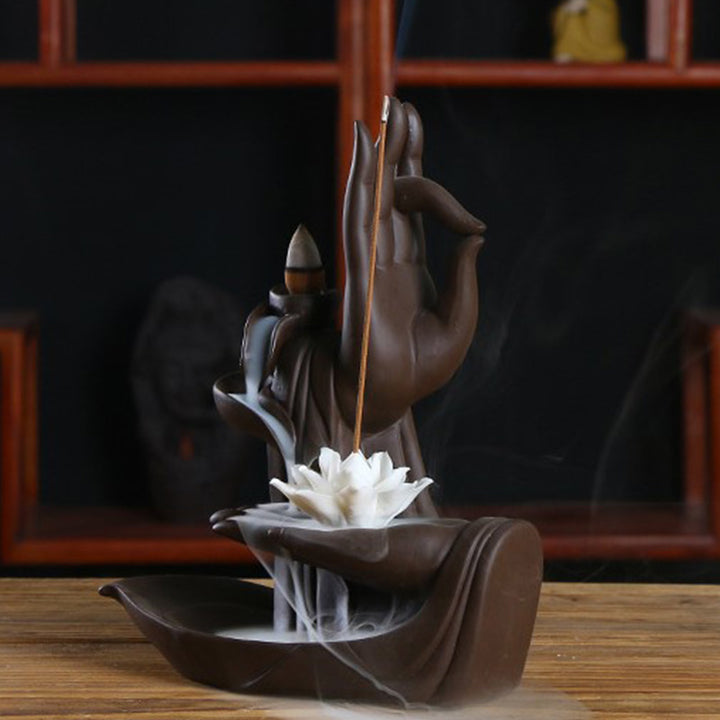 Brûleur d'encens Buddha Stones avec bénédiction du lotus