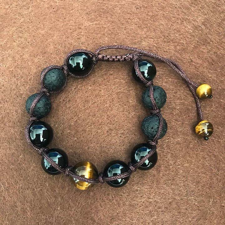 Bracelet de guérison en pierre de lave et œil de tigre Buddha Stones