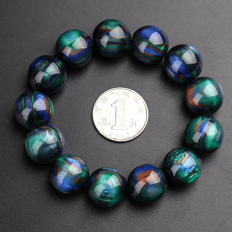 Bracelet et bague Mala positifs en Buddha Stones en saule de mer coloré - 18 mm - image 5