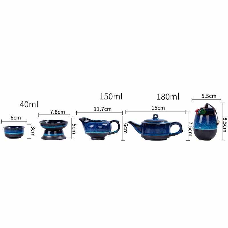Coffret cadeau portable avec théière en céramique et théière chinoise Gongfu en dégradé de couleurs bleues et Buddha Stones