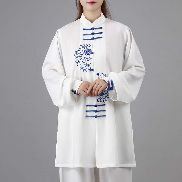 Ensemble de vêtements unisexe avec broderie de fleurs et Buddha Stones pour méditation, prière spirituelle, zen, tai-chi, qigong