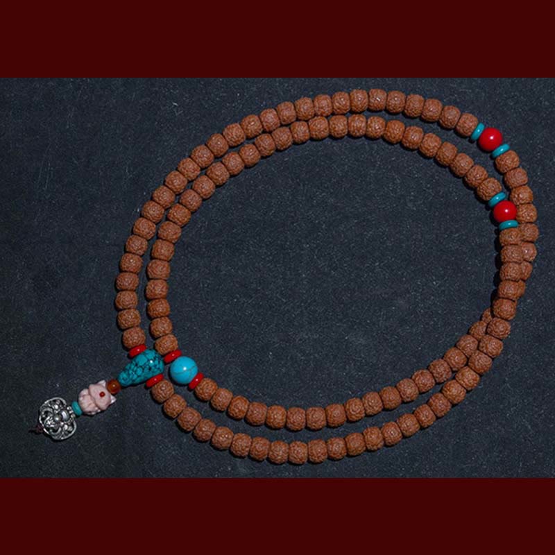 Bracelet tibétain en 108 perles de Mala Rudraksha Bodhi Seed Zodiac chinois Bouddha natal Richesse Charm