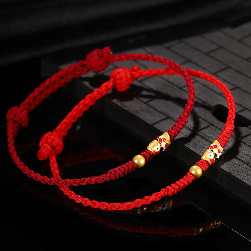 Bracelet tressé artisanal en or 999 avec poisson Koi et Buddha Stones