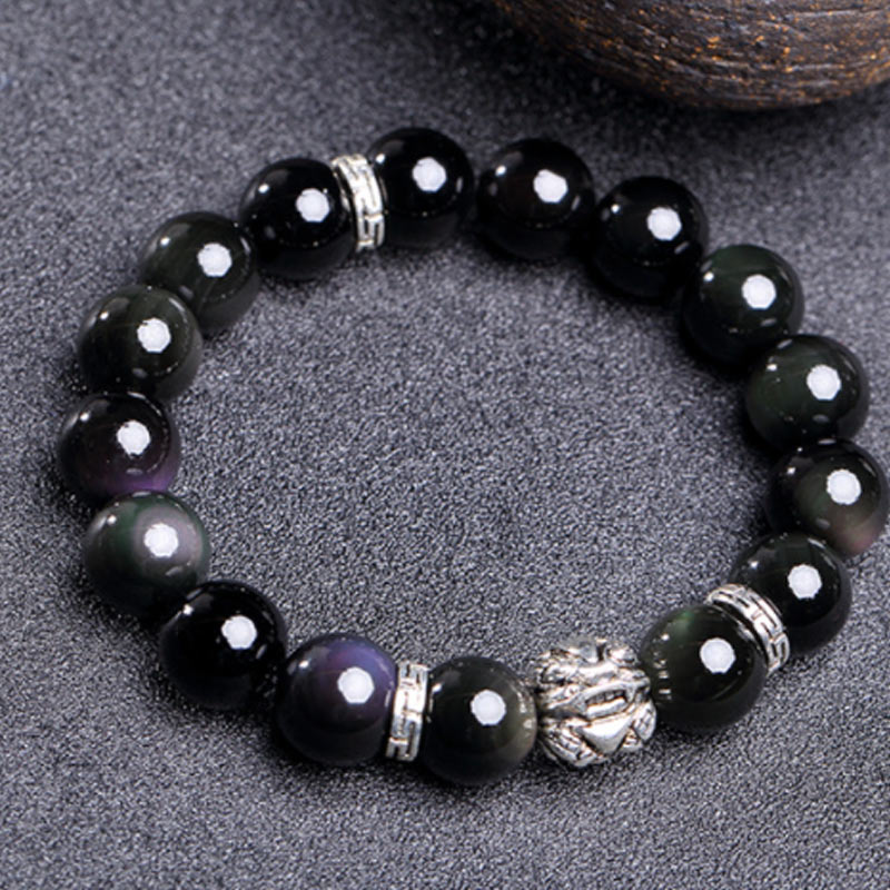 Bracelet Feng Shui en obsidienne arc-en-ciel naturelle PiXiu