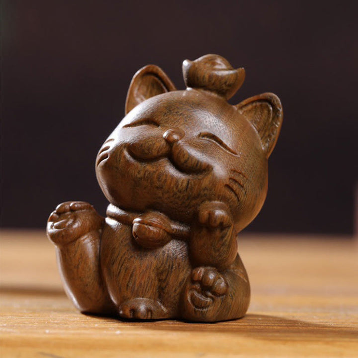 Mini lingot de bois de santal vert en Buddha Stones, chat porte-bonheur sculpté, décorations de bureau pour la paix - image 6