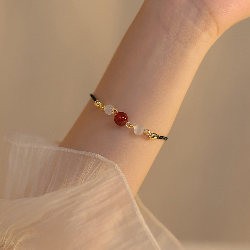 Bracelet de confiance tressé en agate rouge œil de chat avec Buddha Stones - Agate rouge et fil noir (taille du bracelet 15 + 5 cm) - image 6