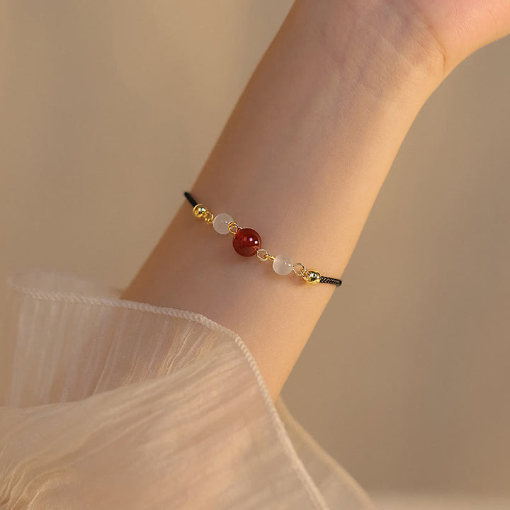 Bracelet de confiance tressé en agate rouge œil de chat avec Buddha Stones - Agate rouge et fil noir (taille du bracelet 15 + 5 cm) - image 6
