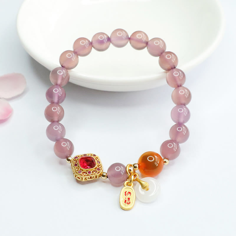 Bracelet porte-bonheur en agate naturelle et calcédoine violette Buddha Stones, boucle de paix, harmonie, porte-bonheur