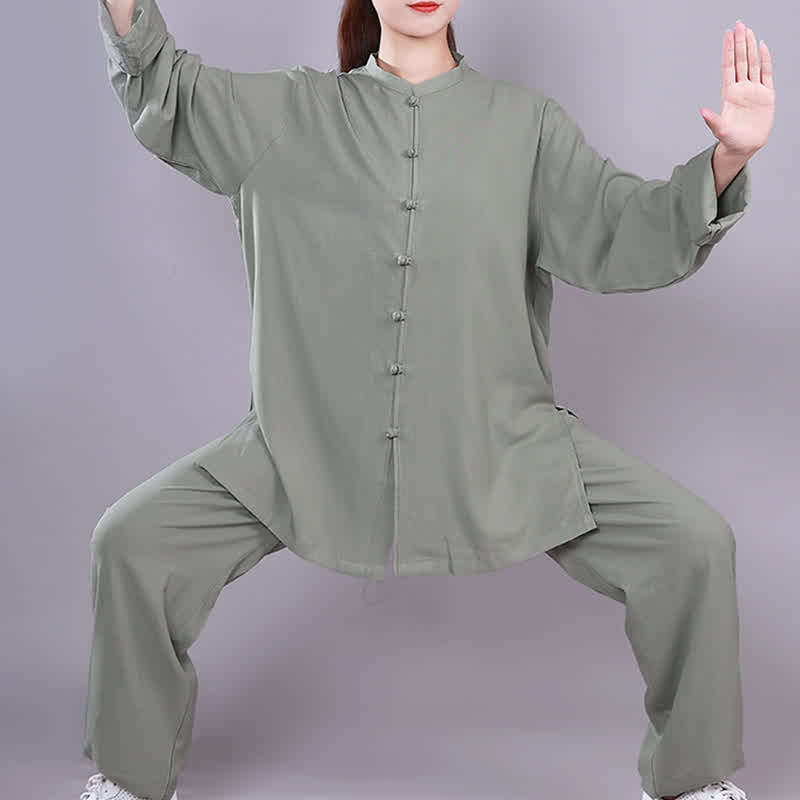 Ensemble de vêtements unisexe en coton et lin avec Buddha Stones , Tai Chi, Qigong, méditation, prière, pratique spirituelle zen - Vert - Manches longues - US14，UK/AU18，EU46 (3XL)  - image 19
