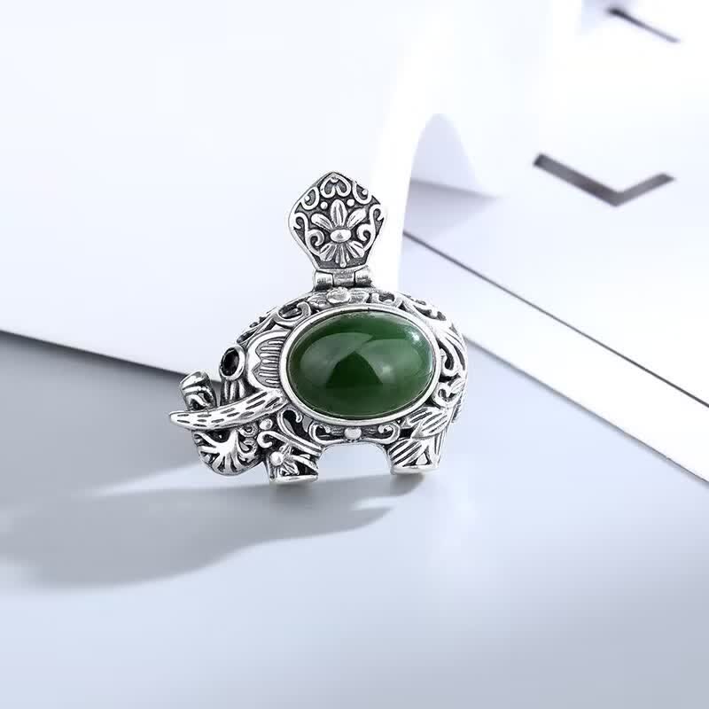 Collier avec pendentif en argent sterling 925 et jade cyan Hetian en forme d'éléphant