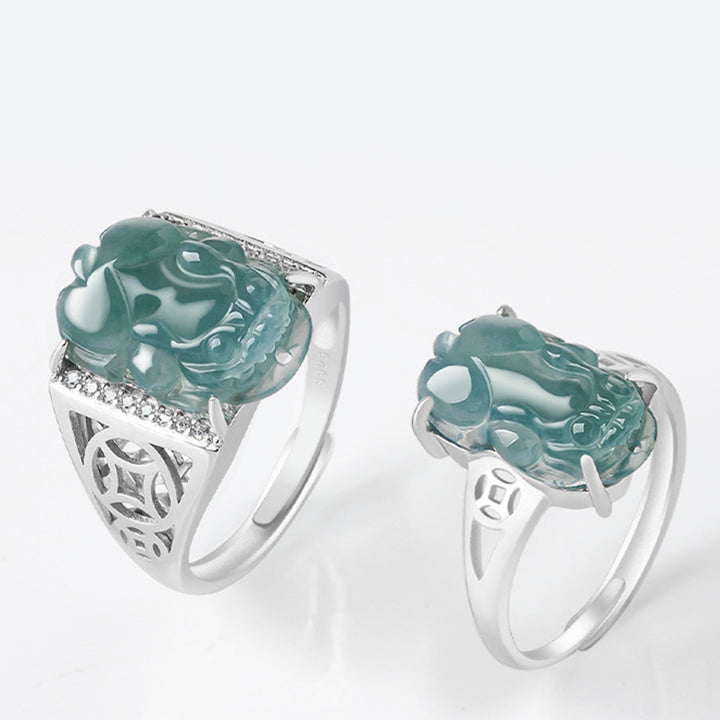 Bague porte-bonheur en jade PiXiu Fengshui en argent sterling 925 Buddha Stones