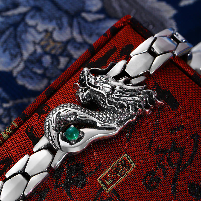 Bracelet de réussite gravé à motif de dragon vintage Buddha Stones