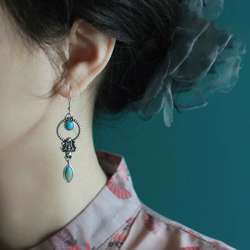 Boucles d'oreilles Buddha Stones en argent sterling 925 avec crochet, plaqué cuivre vintage et turquoise, motif goutte d'eau. - image 1
