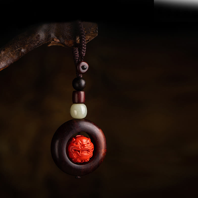 Buddha Stones Tibet Om Mani Padme Hum PiXiu Pièce de cuivre Petite feuille Bois de santal rouge Cinabre Protection Porte-clés