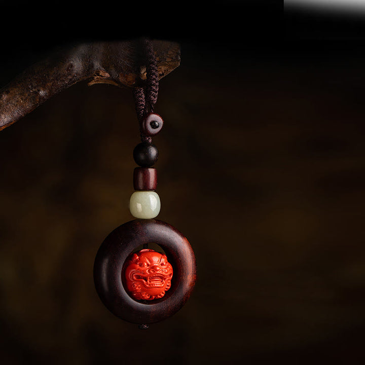 Buddha Stones Tibet Om Mani Padme Hum PiXiu Pièce de cuivre Petite feuille Bois de santal rouge Cinabre Protection Porte-clés