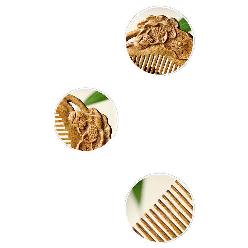 Peigne apaisant gravé en feuille de lotus et fleur de santal vert naturel - image 13