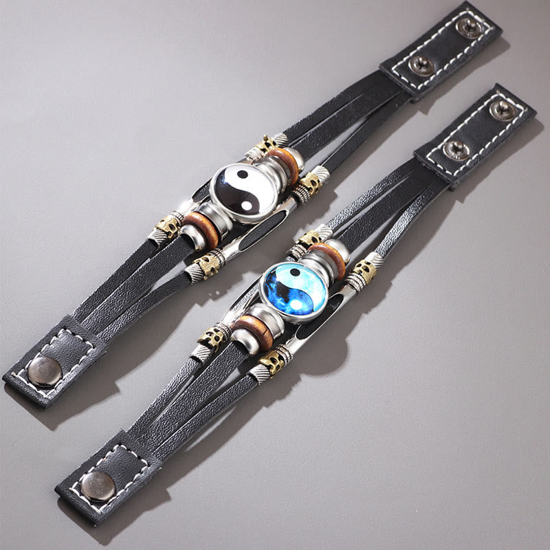 Bracelet d'équilibre en cuir Yin Yang Buddha Stones